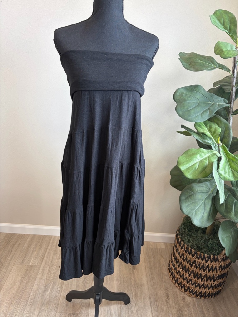 INC International Concepts Black Strapless Tiered Maxi Dress